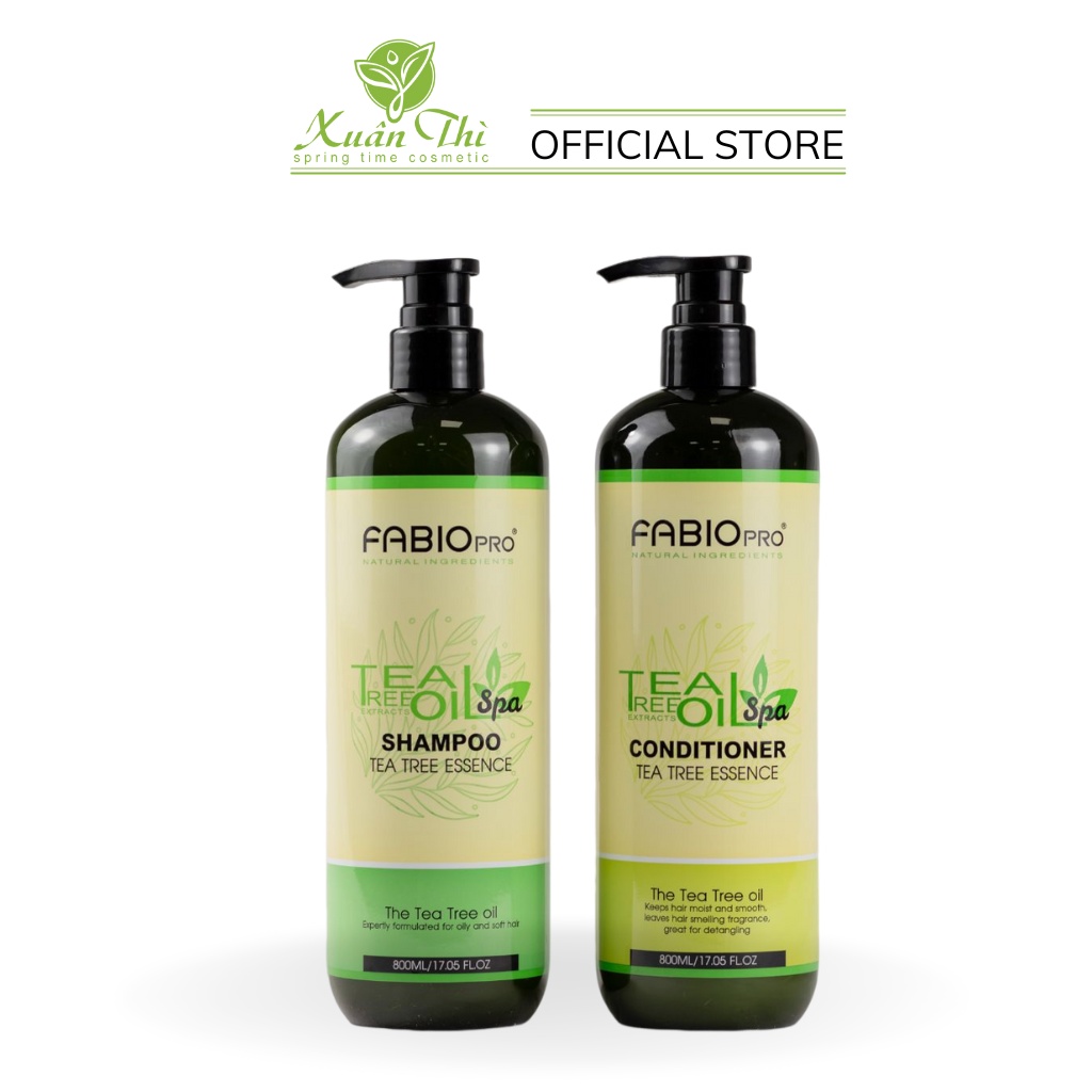 Dầu gội xả sạch gàu ngăn gãy rụng phục hồi tóc hư tổn tinh chất trà xanh FABIO Tea Tree Essence 800ml - Mỹ phẩm Xuân Thì