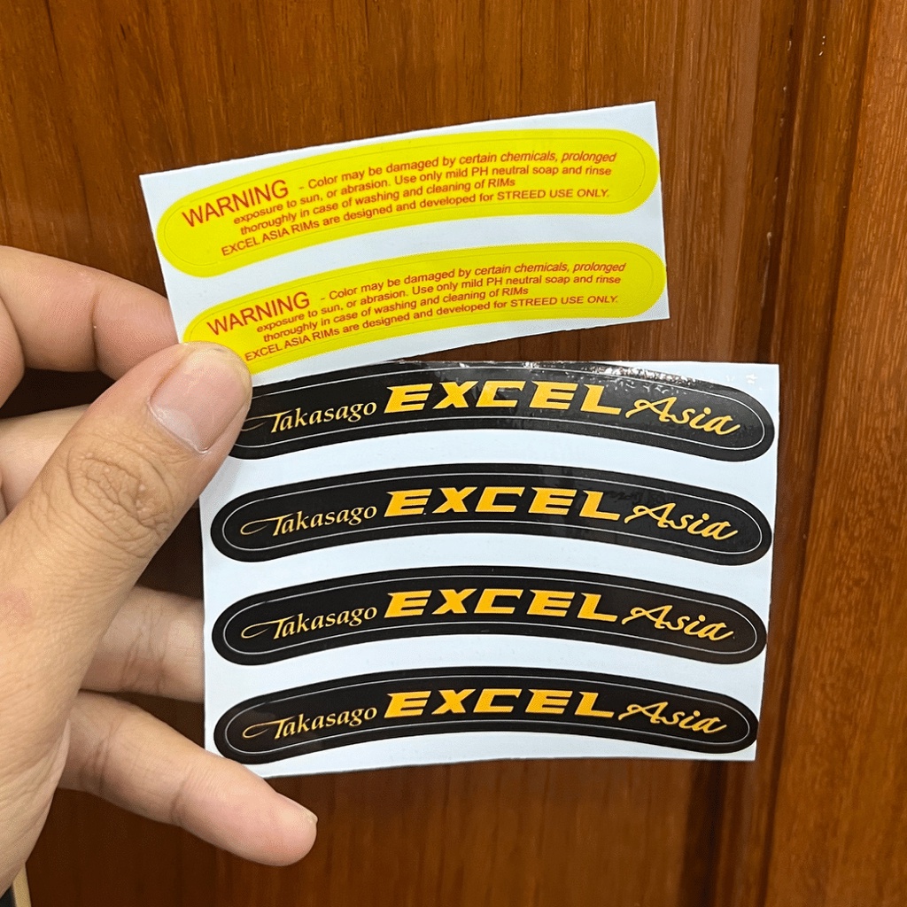 Tem dán vành excel asia,rim kèm tem warning đủ màu