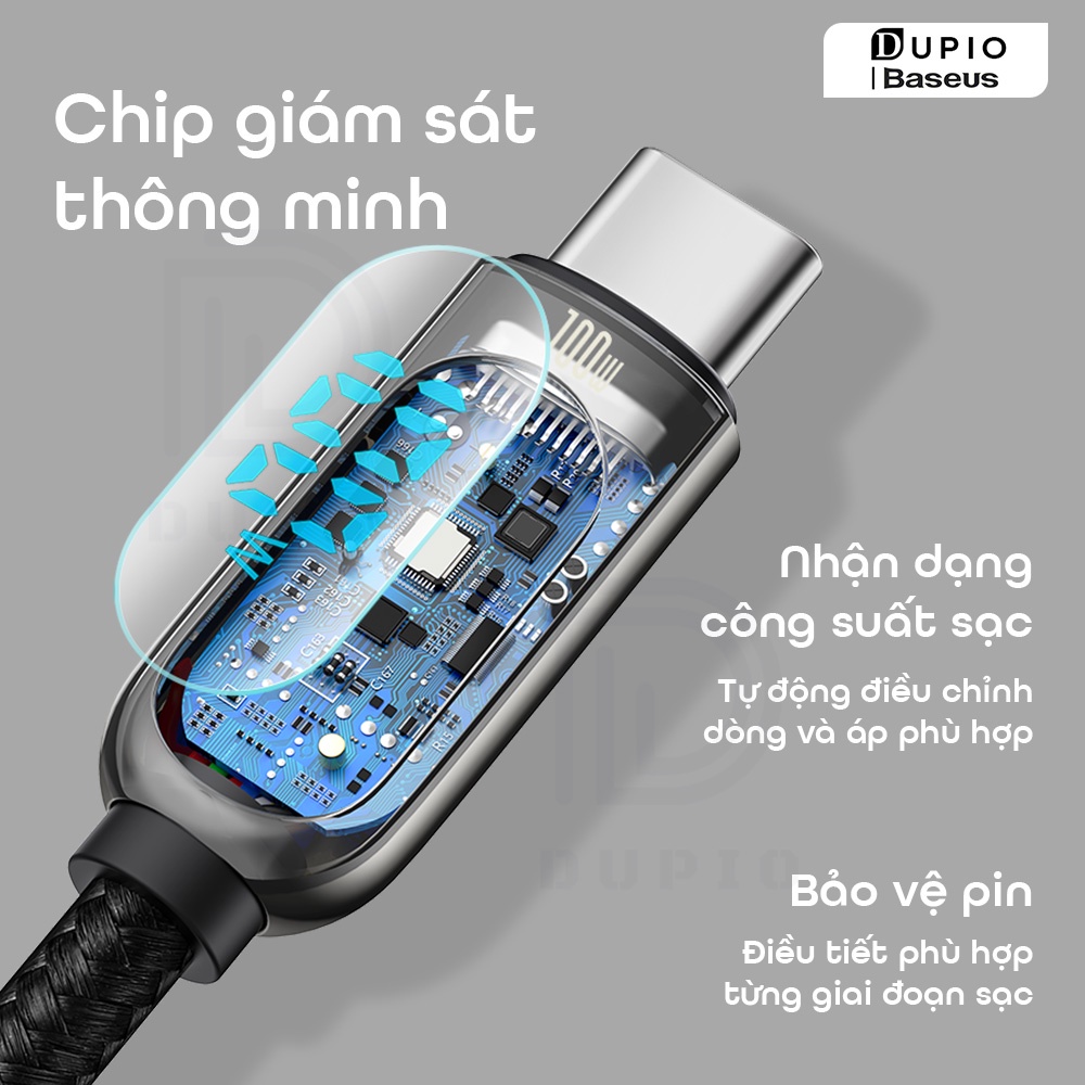 Dây cáp sạc nhanh type-c DUPIO Baseus DS03 pd 100w có led hiển thị công suất sạc