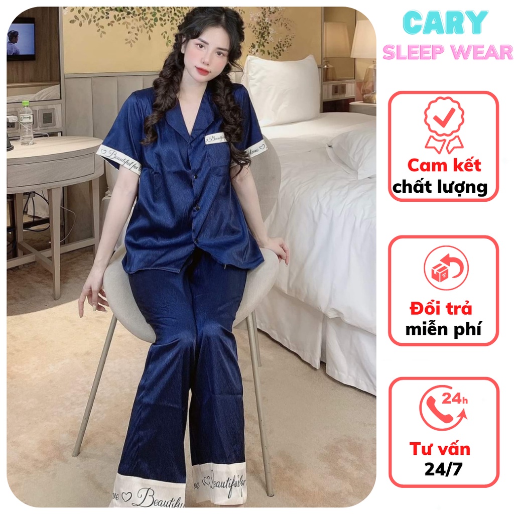 Bộ pijama cộc tay nữ viền chữ ký dễ thương CARY