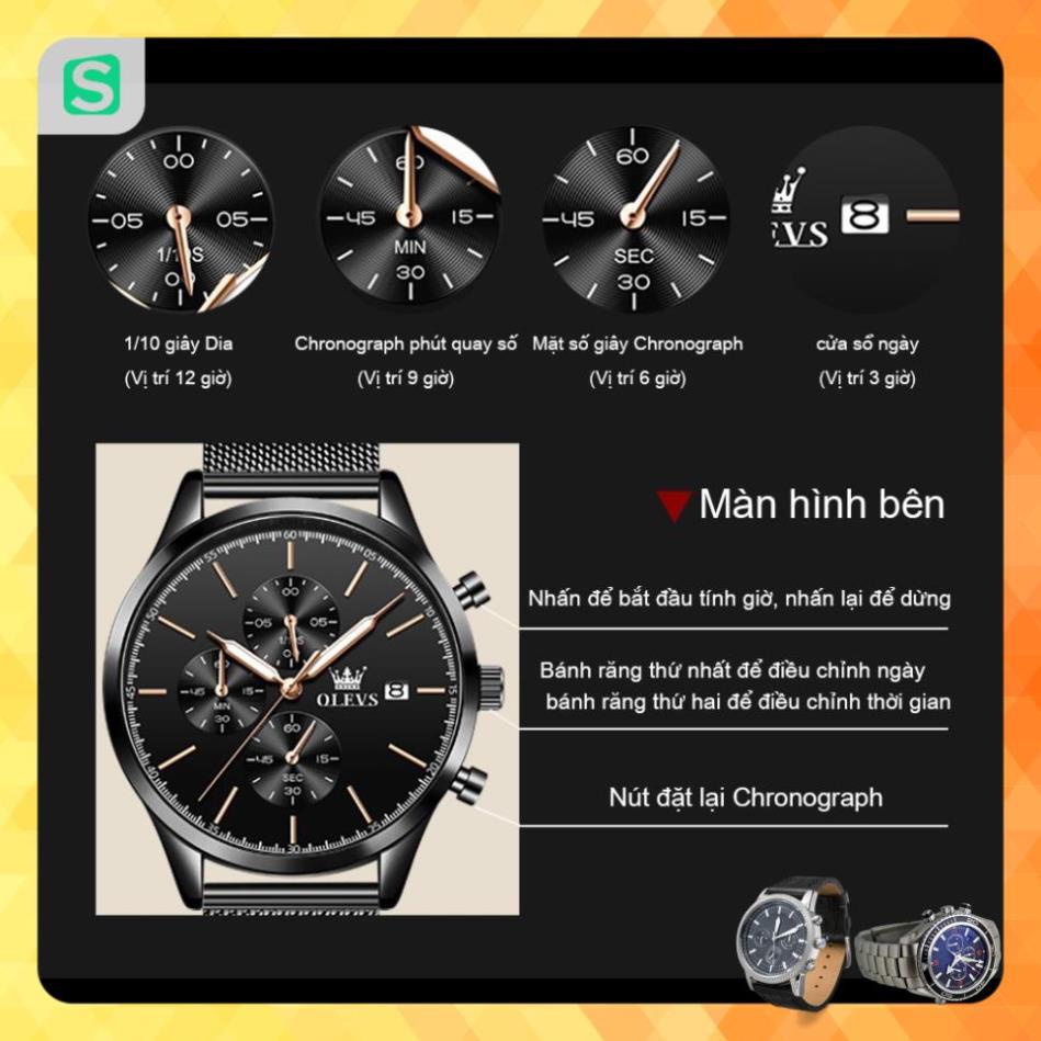 Đồng hồ nam chính hãng OLEVS 2881 Lịch dây đeo bằng thép không gỉ Có chức năng phát sáng chống vô nước