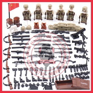 Xếp Hình Army WW2 tiểu đội 6 Lính Hồng Quân Liên Xô trang bị ván trượt tuyết và vũ khí