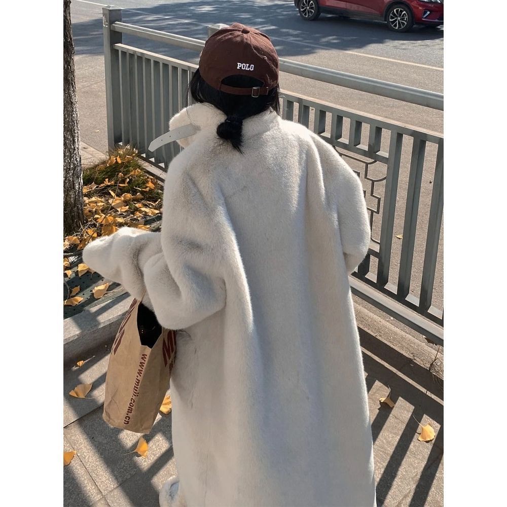 [Giao Ngay] Áo Khoác Len Lông Cừu Giả Dáng Rộng Cổ Đứng Phong Cách Hàn Quốc Thời Trang Thu Đông Cho Nữ