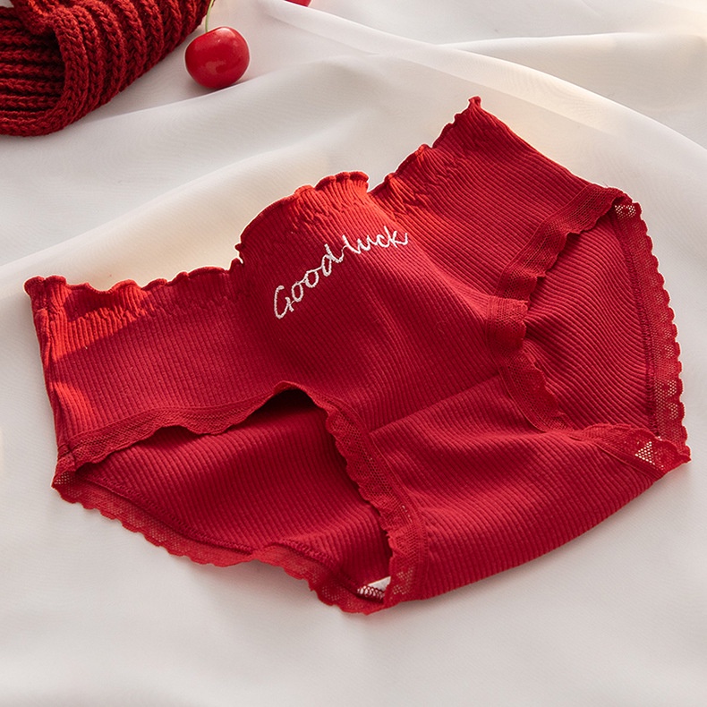 Quần Lót Cotton Nguyên Chất Phối Ren Hình Trái Tim May Mắn Cho Nữ