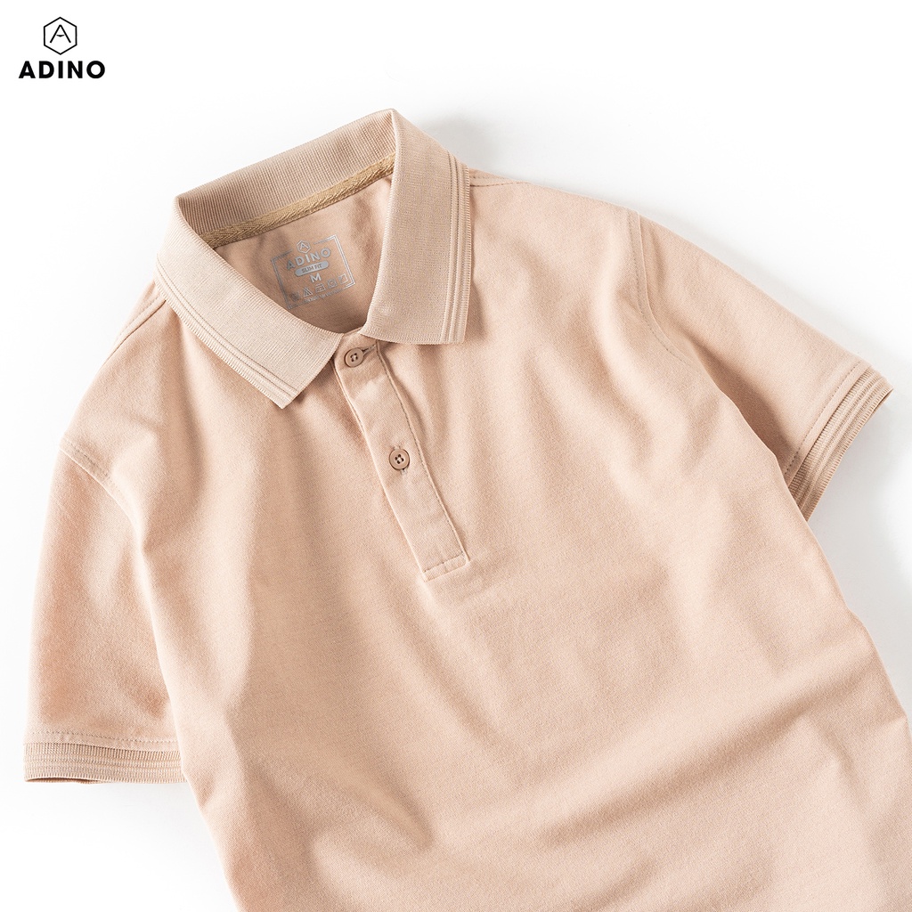 Áo thun có cổ nữ màu be phối viền chìm ADINO vải cotton polyester mềm dáng slimfit công sở hơi ôm trẻ trung APN03