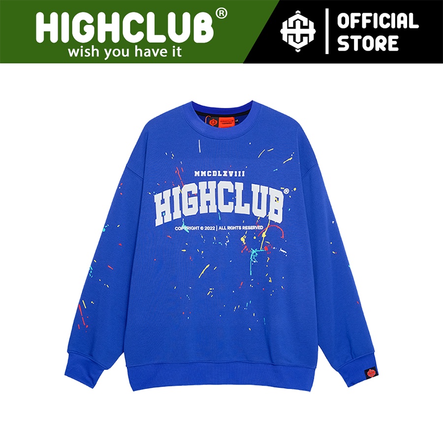 Áo SWEATER VẢI CHÂN CUA Tay DÀI INK STAIN Unisex Nam/Nữ XANH DƯƠNG Cổ Tròn - HIGHCLUB Brand Chính Hãng