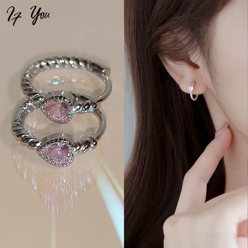 Khuyên tai AY mặt trái tim đính đá pha lê phong cách Hàn Quốc thời trang dành cho nữ