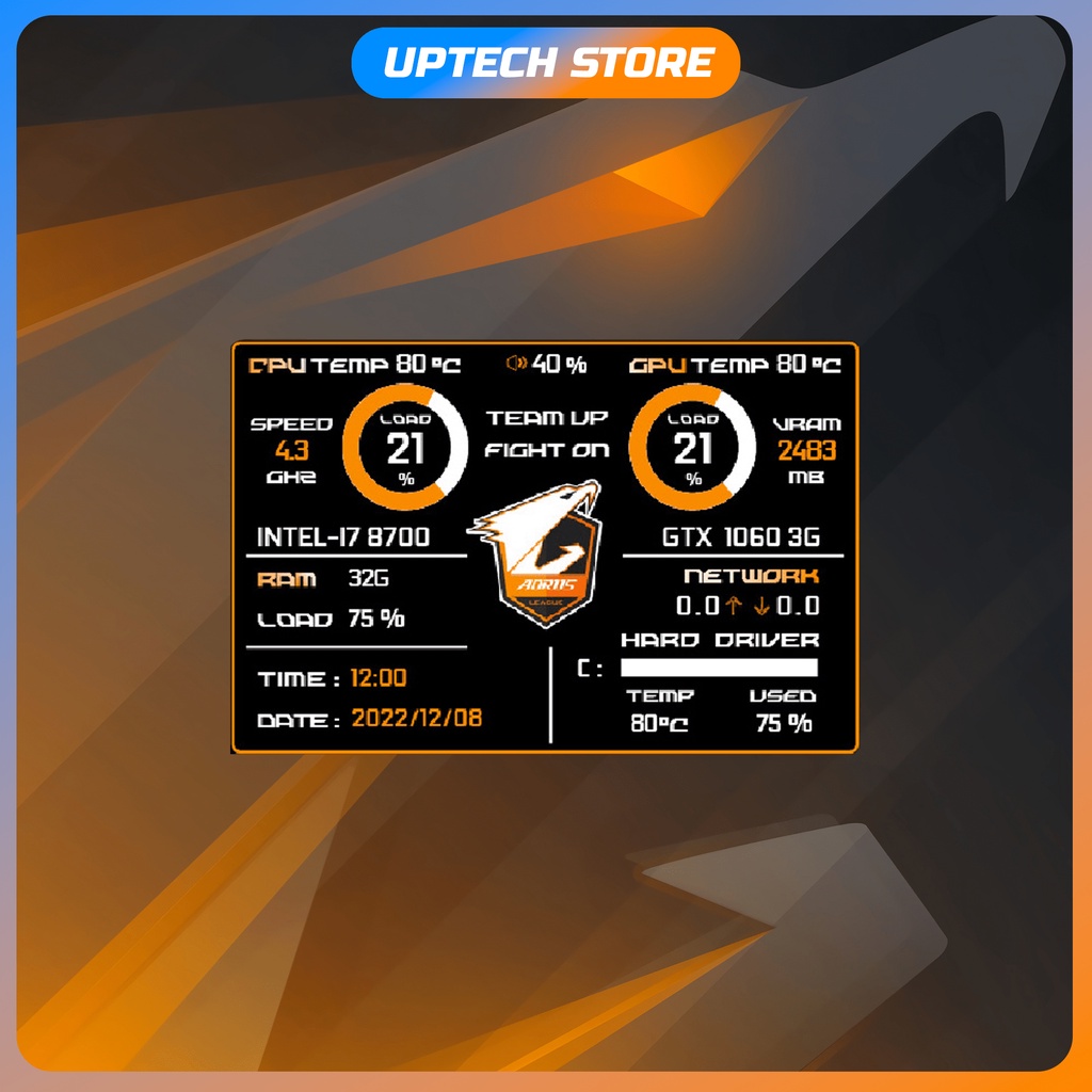 Màn hình thông số máy tính TURZX 3,5 Inch IPS - Cài được ảnh - 1 Dây kết nối duy nhất -  Không cần AIDA64