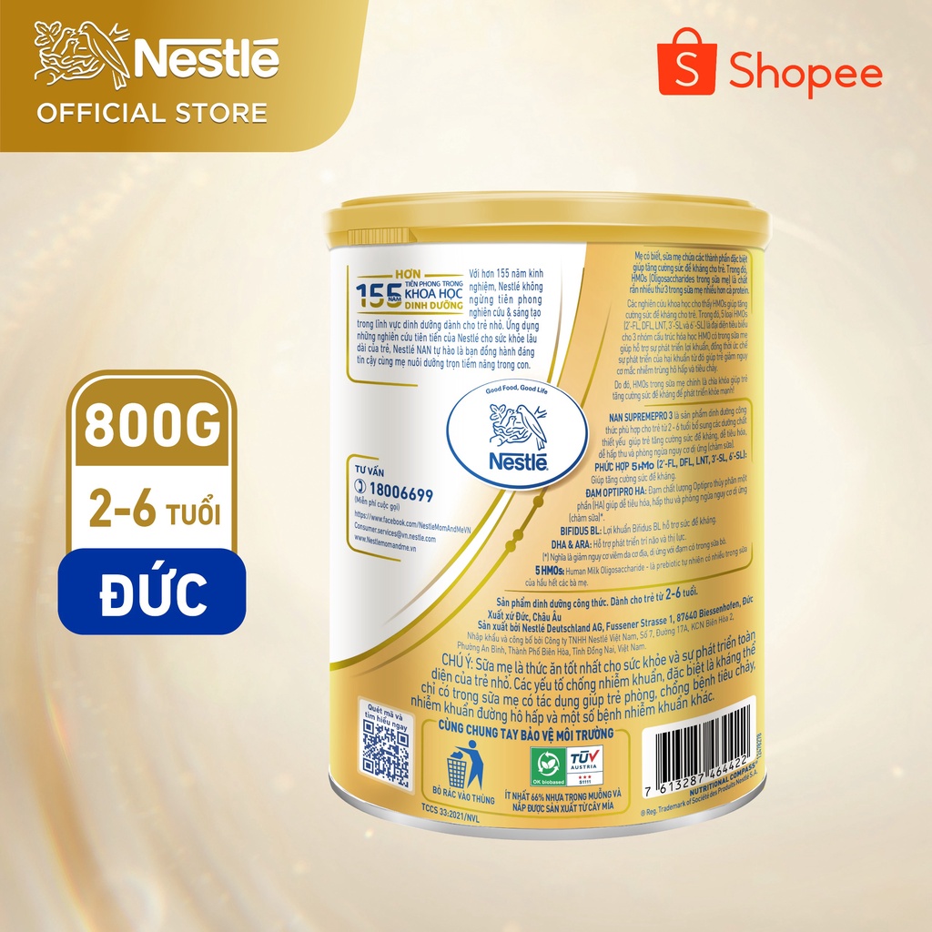 Sữa Bột Nestlé NAN SupremePro 3 với 5HMO giúp tăng đề kháng, đạm Gentle Optipro giúp dễ hấp thu & ngừa nguy cơ dị ứng