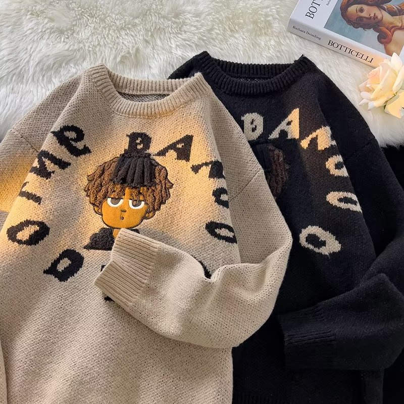 Áo Khoác Sweater Dệt Kim Thêu Số Nhỏ Kiểu Hip-Hop Mỹ Đường Phố Thu Đông Cho Nam