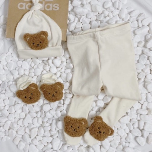 Quần tất gấu cho bé vải cotton Hàn dày dặn giãn 4 chiều