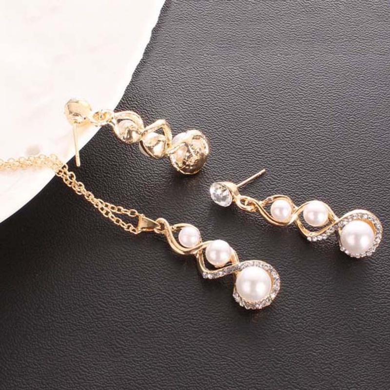 Bộ Vòng cổ + Bông Tai Đính Ngọc Trai Nhân Tạo Sang Trọng Cho Nữ JP5