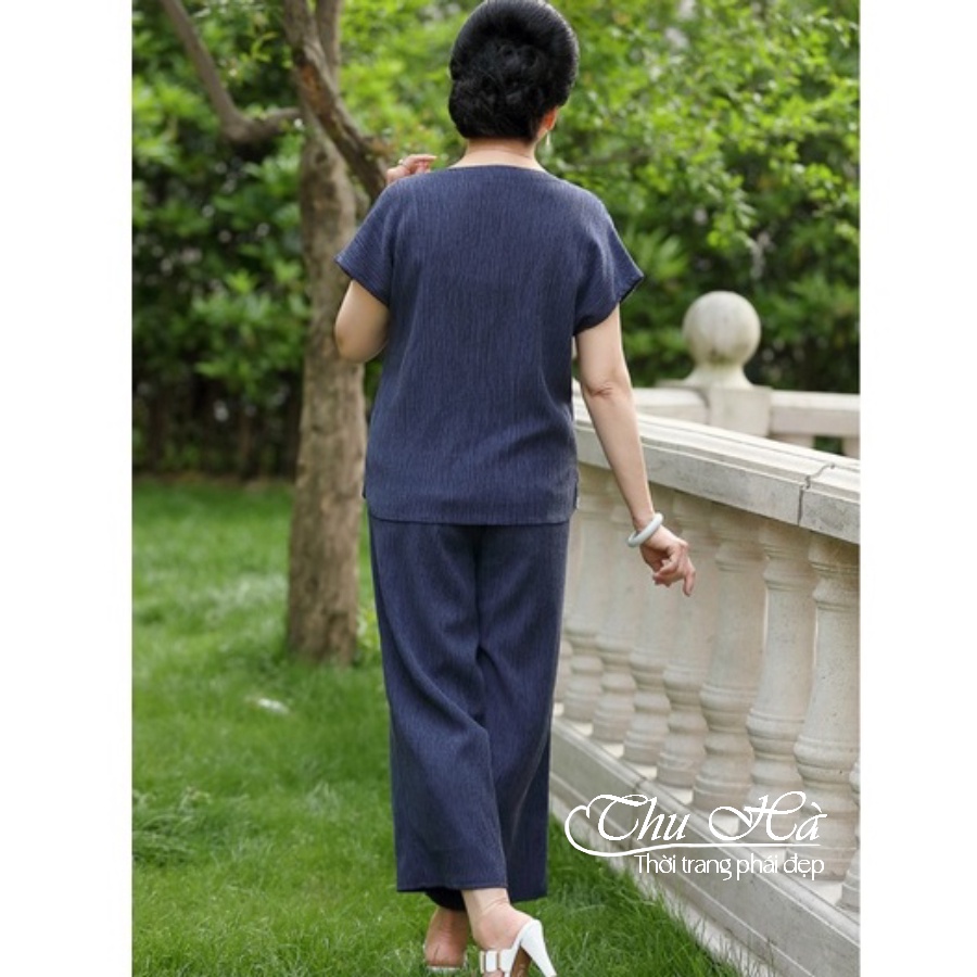 Đồ bộ mặc nhà nữ Thu Hà quần áo trung niên tặng mẹ chất liệu đũi mềm mát form rộng rãi thoải mái ĐBH.22