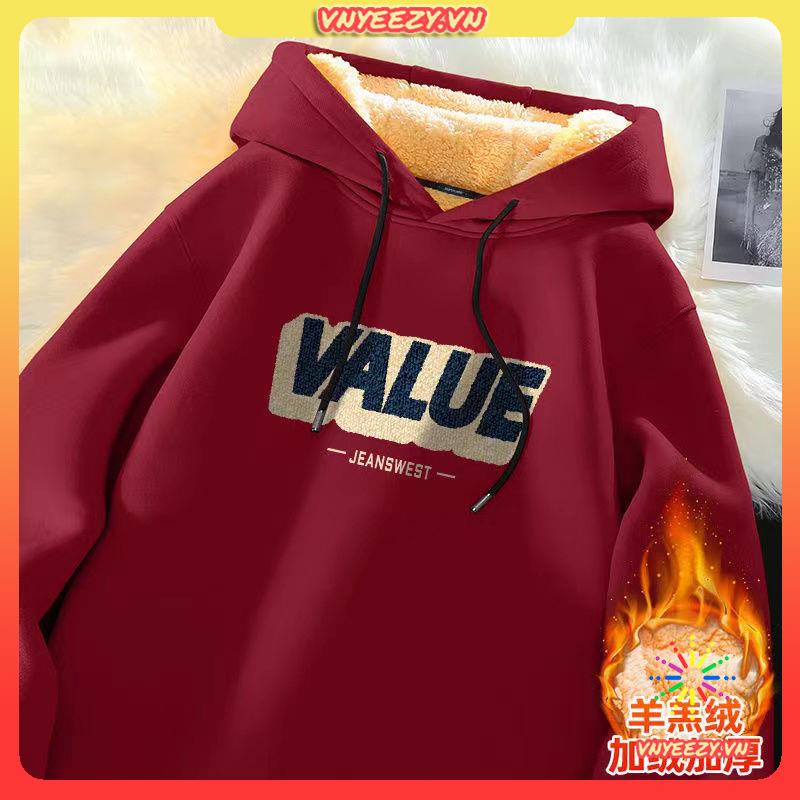 Áo hoodie lót nhung liền mũ áo khoác nam mùa đông kiểu Mỹ