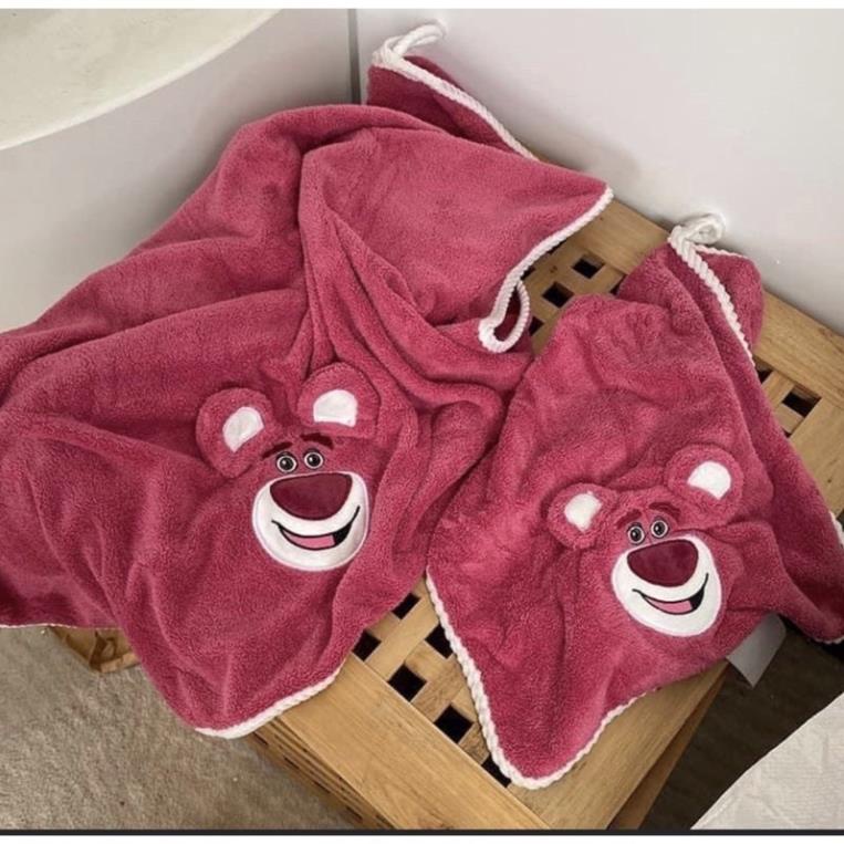 Sét 2 khăn tắm + khăn mặt gấu hồng LOTSO ,
