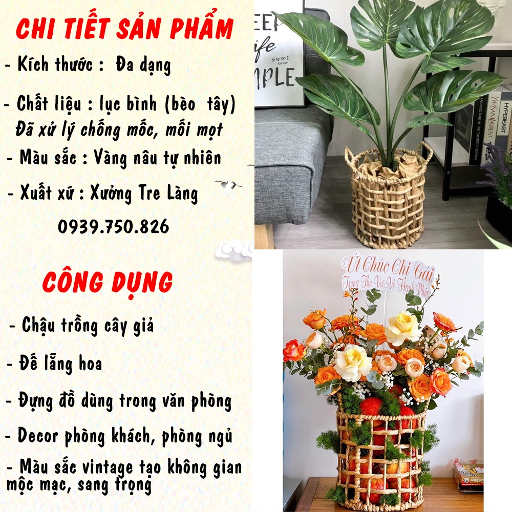 Giỏ sọt trồng cây đựng đồ chất liệu lục bình ( bèo tây) Tre Làng