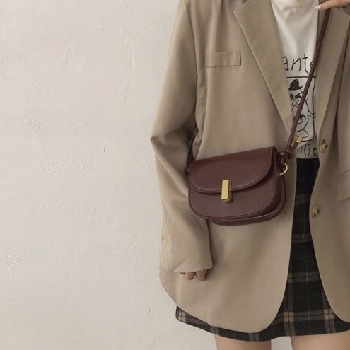 Túi đeo chéo vintage túi yên ngựa nữ da trơn thời trang cao cấp túi hình bán nguyệt thu đông