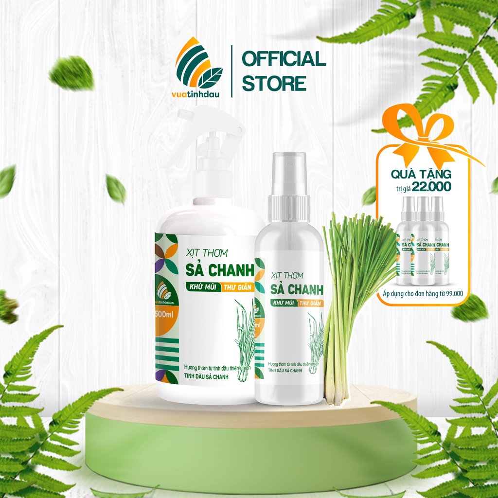 Bình Xịt Thơm Phòng Tinh Dầu Sả Chanh 100ml 500ml VUATINHDAU Xịt Đuổi Muỗi