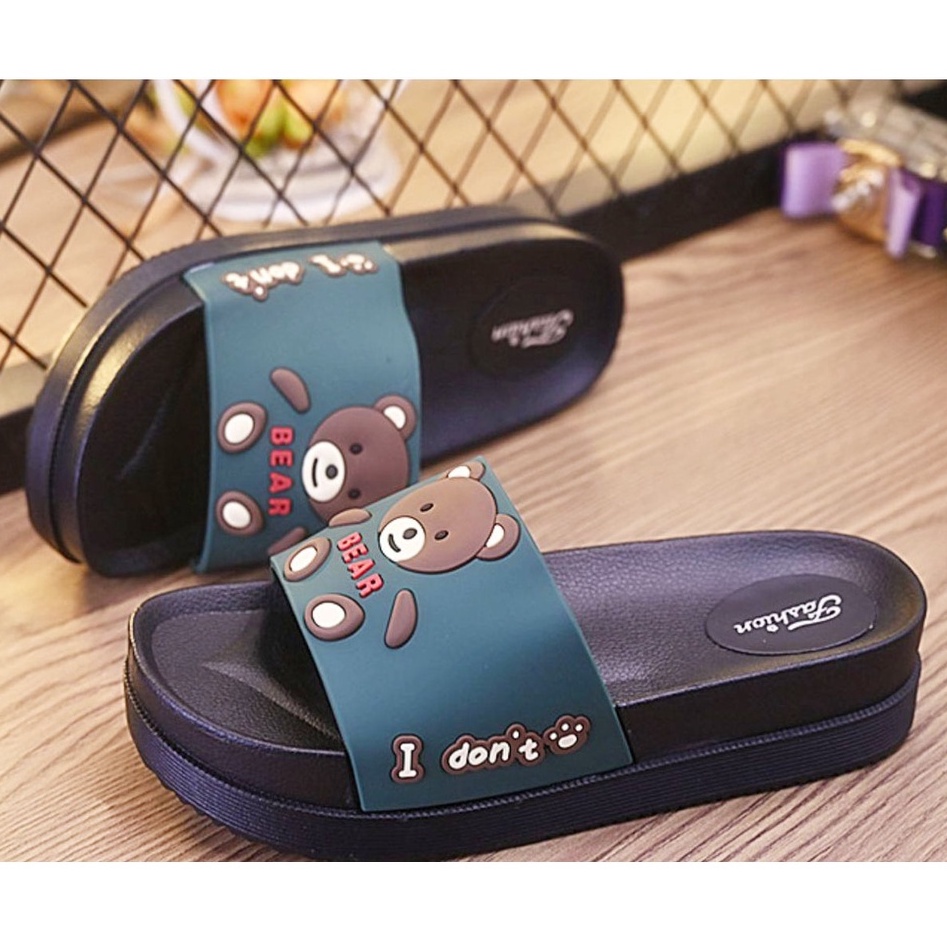 Dép Cao Gót Đế Dày Họa Tiết Gấu Hoạt Hình Đáng Yêu