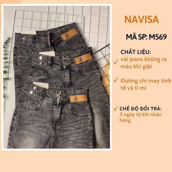 Quần jeans 2 nút lưng cao co giãn tôn dáng gọn eo bụng màu siêu tây phong  cách Hàn Quốc NAVISA M569