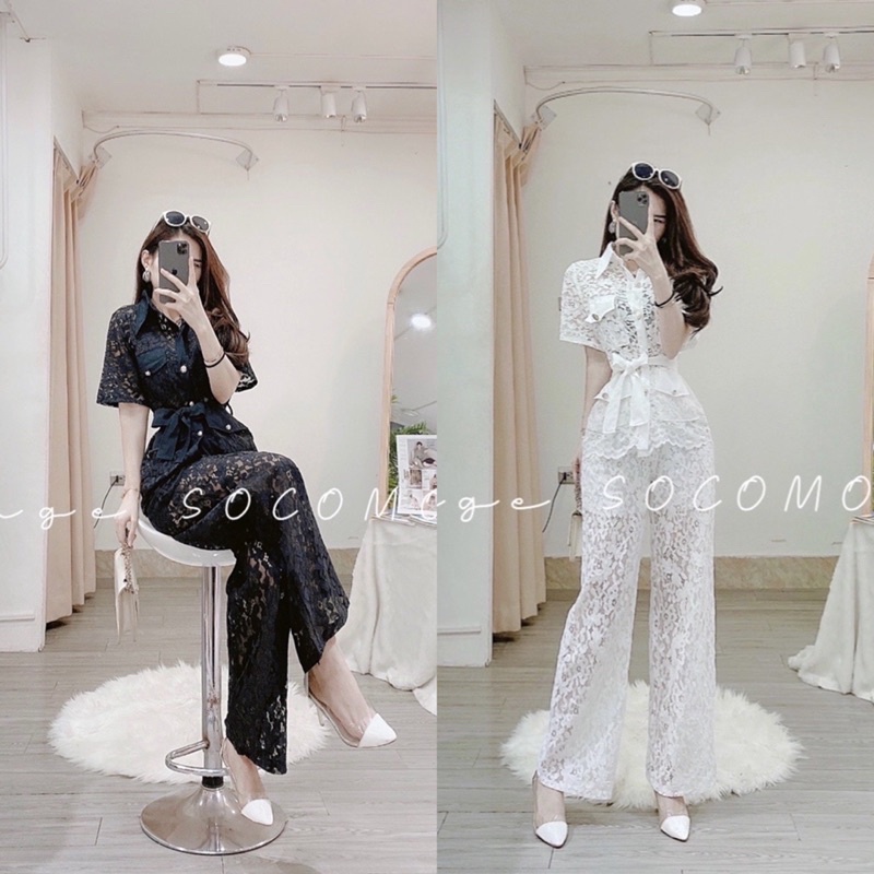 Sét áo ren phối quần ren kèm đai (kèm ảnh thật)