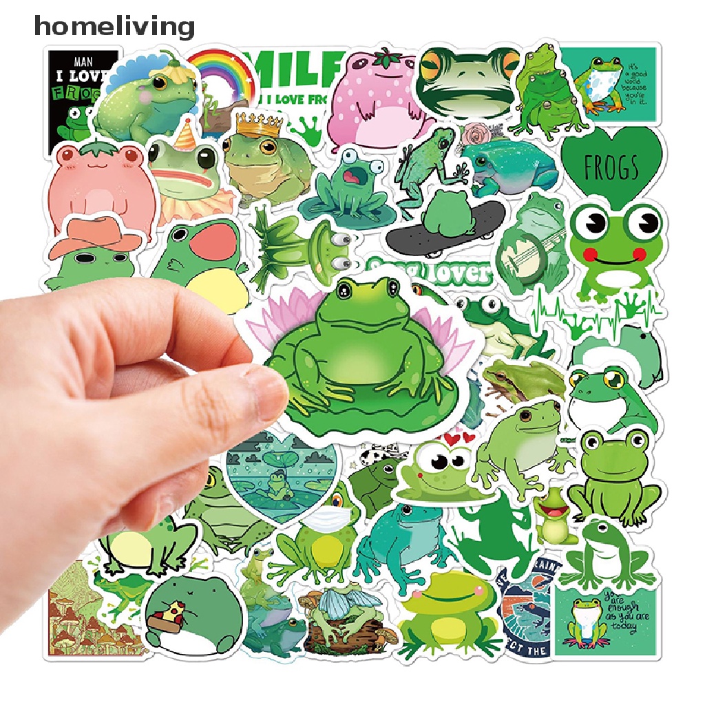 Set 50 Miếng Dán Hình Chú Ếch Dễ Thương Dùng Trang Trí Ván Trượt / Mũ Bảo Hiểm