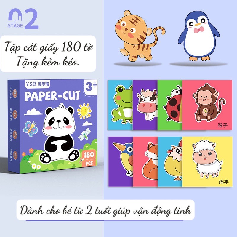 Bộ Cắt Giấy Thủ Công 180 Tờ Gồm Nhiều Chủ Đề Tặng Kèm 01 Kéo Giúp Bé Rèn Luyện Tính Kiên Trì Và Khéo Léo