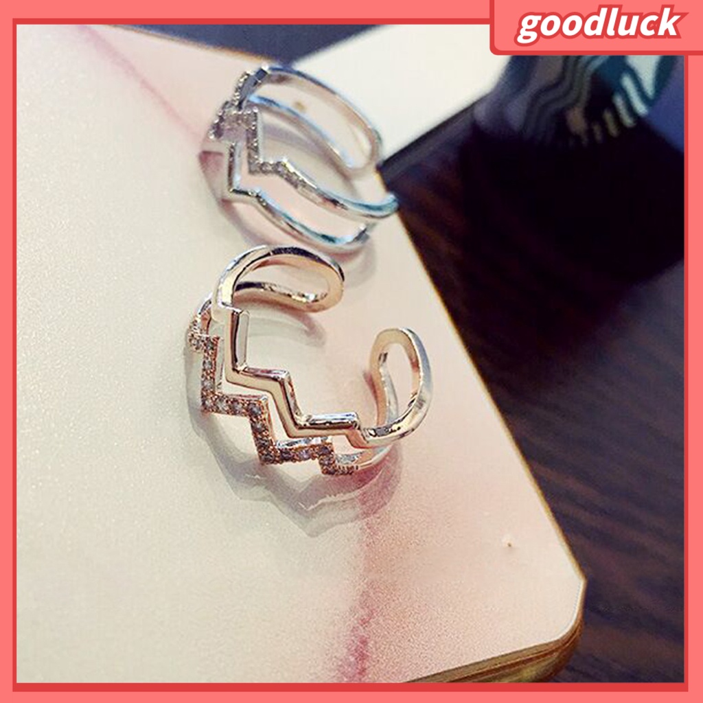 Chúc may mắn| Nhẫn Nữ Hai Lớp Gợn Sóng Lấp Lánh