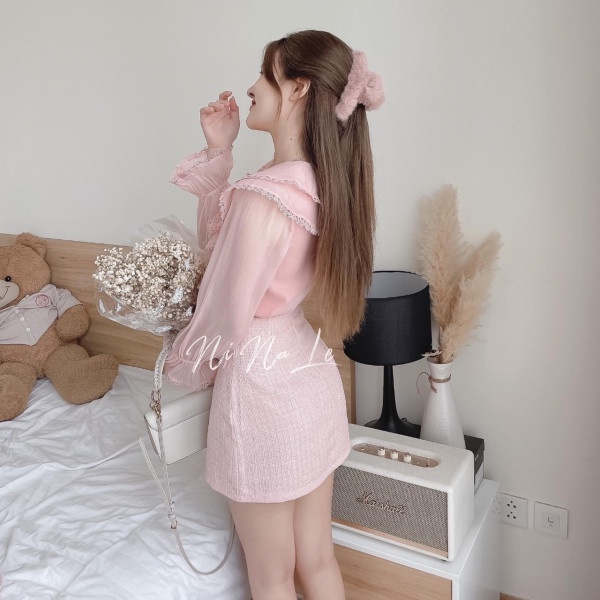 Sơ mi voan 2 lớp phối nơ siêu hót_466