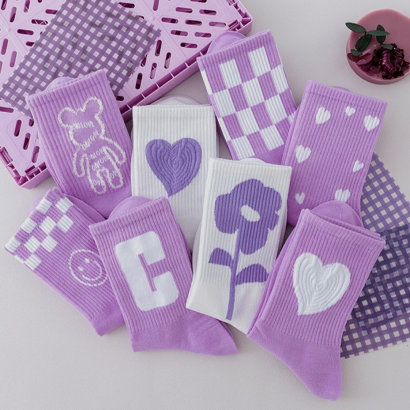 [Hàng Sắp Về] Tất Muzini vớ valentine nữ cổ cao phong cách vintage hoạ tiết tím thủy chung TN300