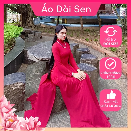 Áo Dài Truyền Thống - 4 tà, màu Đỏ đô, hàng trơn chất Chiffon.