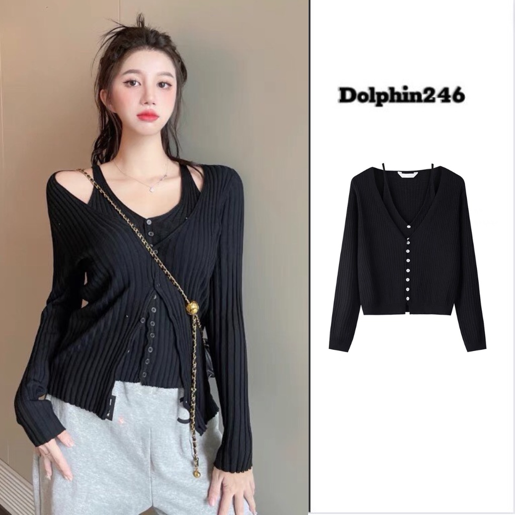 Áo Len Dài Tay Sweater Dệt Kim Cổ Yếm Bên Trong Cổ Chữ V Màu Trơn Thời Trang Nữ Phong Cách Cá Tính Hàn Quốc