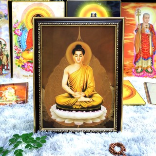 Tranh Thích Ca Mâu Ni Phật (Phật Giáo) 36x48cm bằng vải phủ bóng khung composite xịn xò 36x48cm