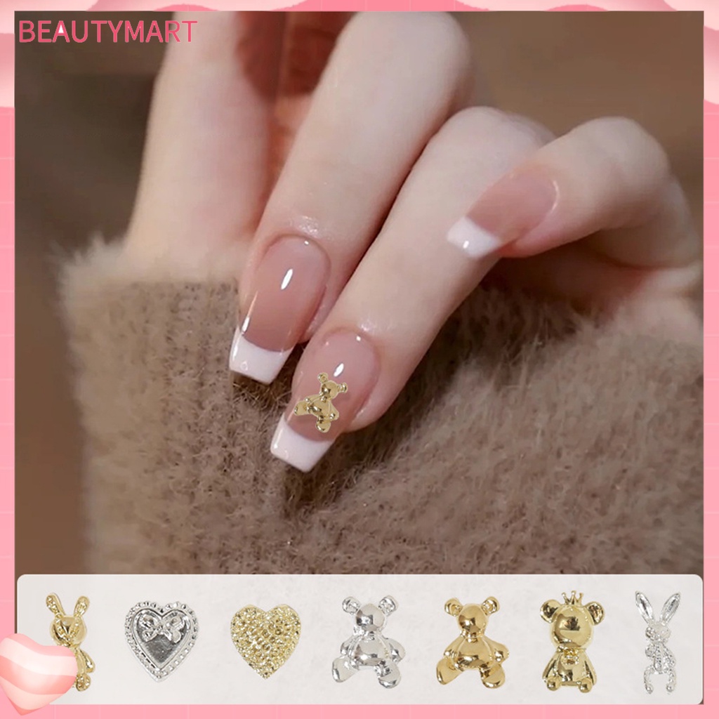 [beautymart] Set 10 Phụ Kiện Trang Trí Móng Tay Nghệ Thuật Hình Gấu Nơ Trái Tim Ba Chiều Không Rơi Bằng Hợp Kim