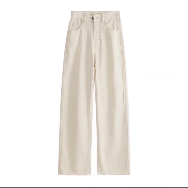 Quần jeans dáng suông màu kem giống Jisoo BLACKPINK