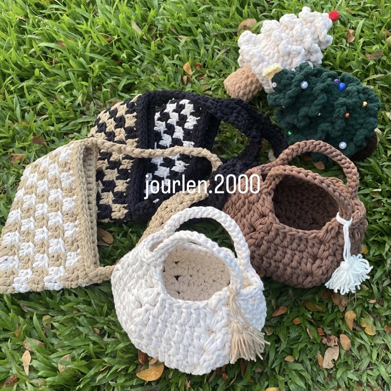 CHECKERED BAG, TÚI CARO LEN MÓC SỢI VẢI MẪU MỚI