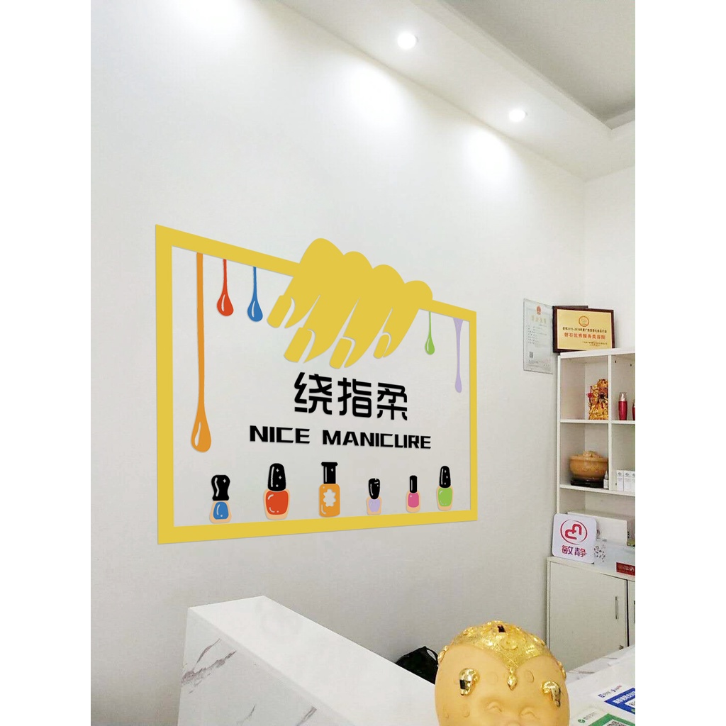 Tranh mica dán tường - Welcome trang trí cửa hàng nail, làm móng, tiệm làm đẹp