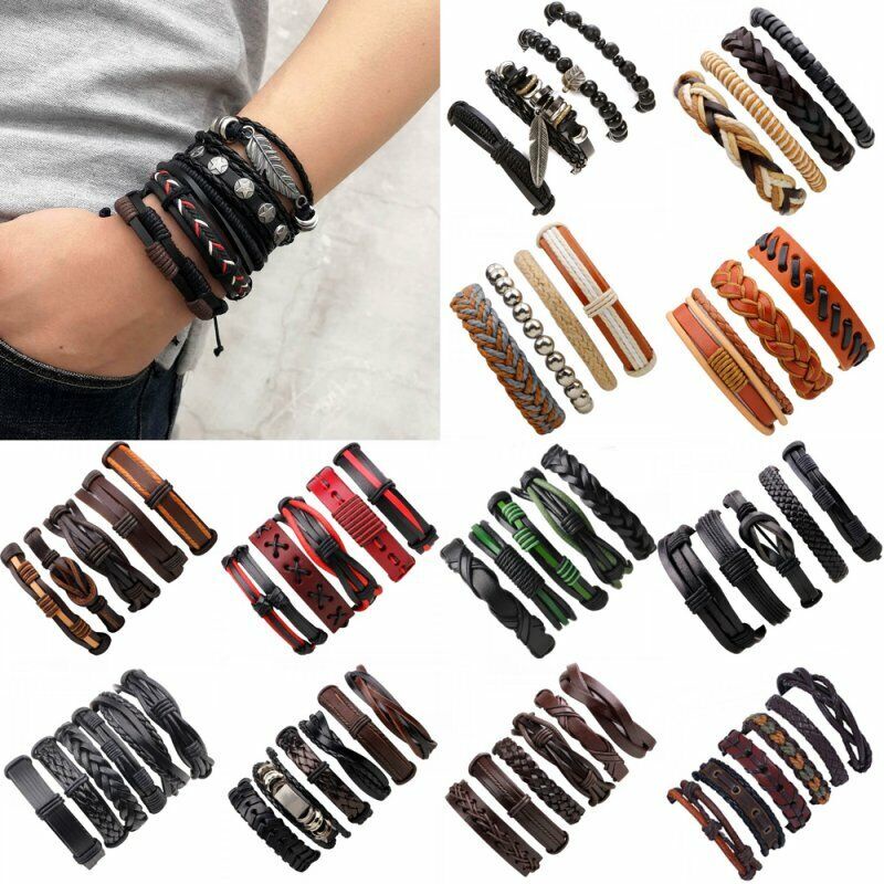Set 6 Vòng Tay Da Nhiều Lớp Cho Nam Và Nữ