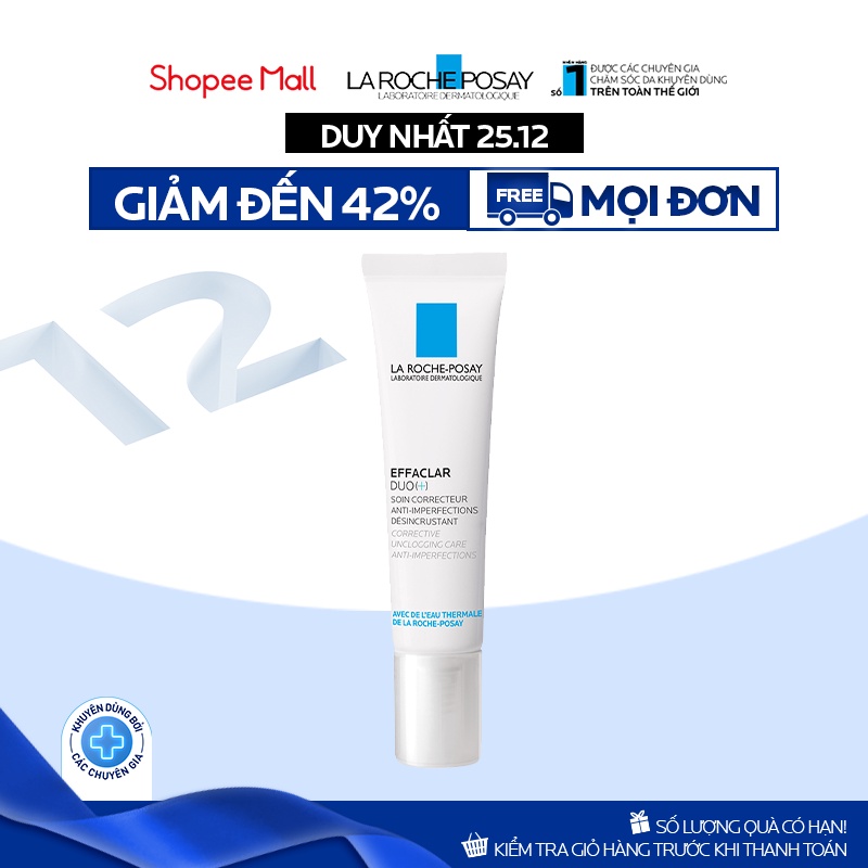 Kem dưỡng giảm mụn, ngăn ngừa vết thâm và ngăn mụn tái phát La Roche-Posay Effaclar Duo+ 15ml