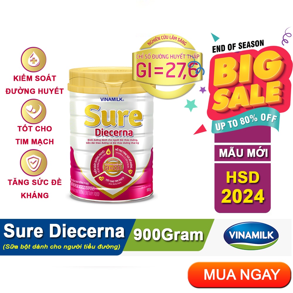 Sữa bột Vinamilk Sure Diecerna 900g - Sữa dành cho người tiểu đường