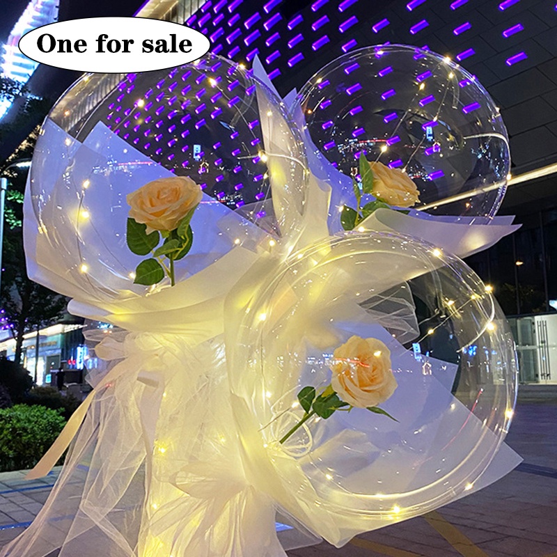 Bong Bóng Trong Suốt Có Đèn Led Hình Hoa Hồng Dùng Trang Trí Tiệc Cưới / Valentine