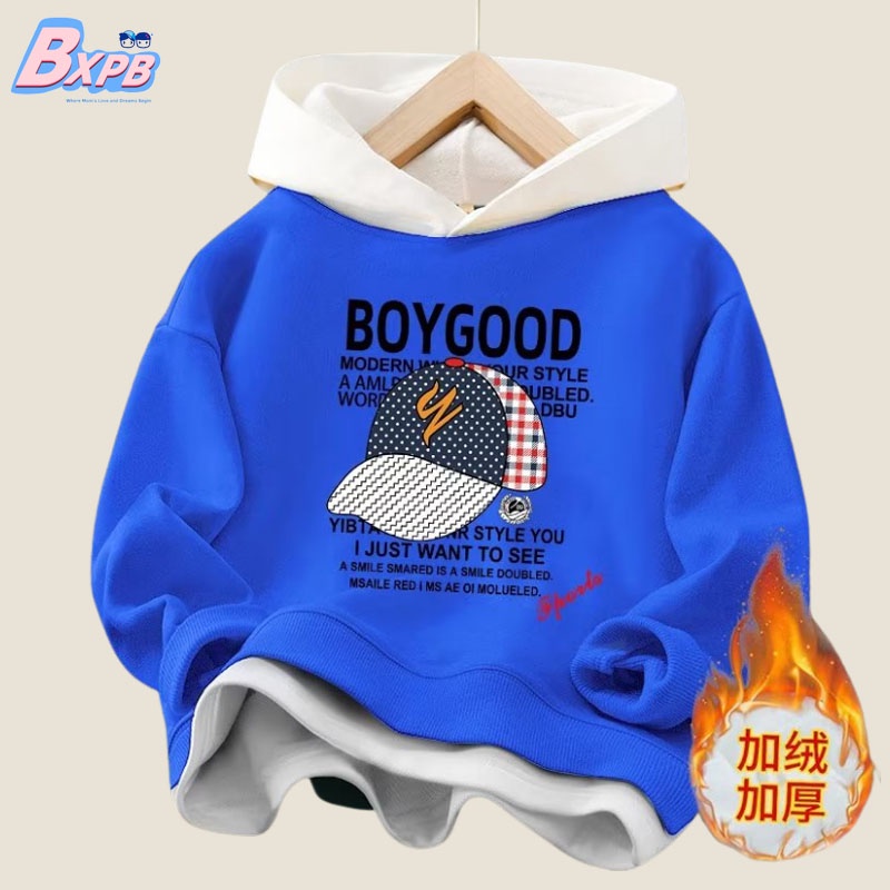 Bxpb-bộ Áo Khoác Hoodie Giả Lông Cừu Hai Lớp Dáng Rộng In Hình Thời Trang Thu Đông Dành Cho Trẻ Em @ 3 @ -