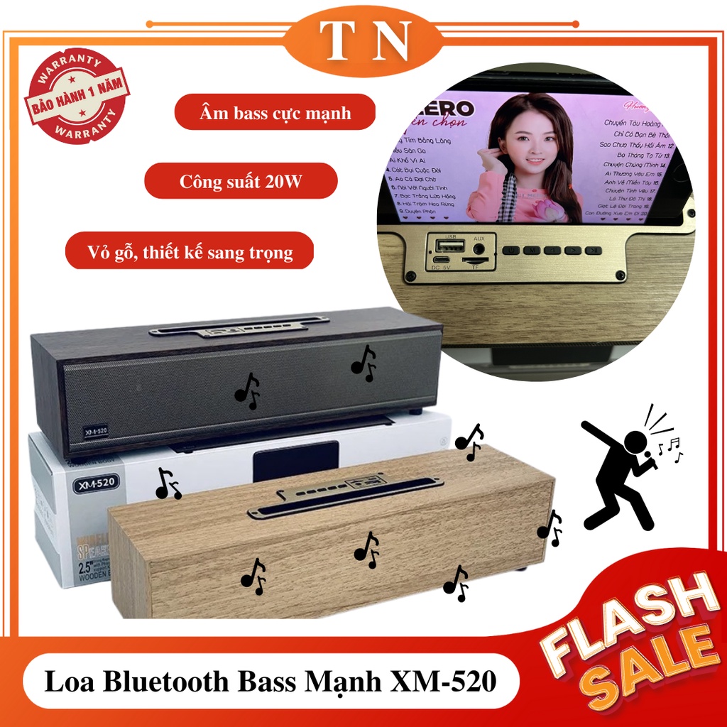 Loa Bluetooth Bass Mạnh XM-520, Công Suất Lên Đến 20W, Thiết Kế Vỏ Vân Gỗ Phù Hợp Làm Đồ Trang Trí- Bảo Hành 12 Tháng