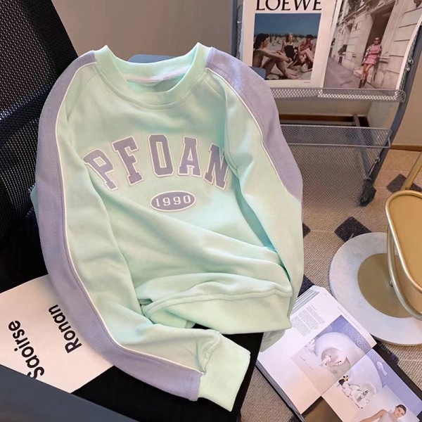 Áo Sweater Dài Tay Màu Xanh Phối TÍm Chữ Pfoan 💙 HD Clothings 💙 Hoodies nỉ suông học sinh form rộng phong cách hàn quốc