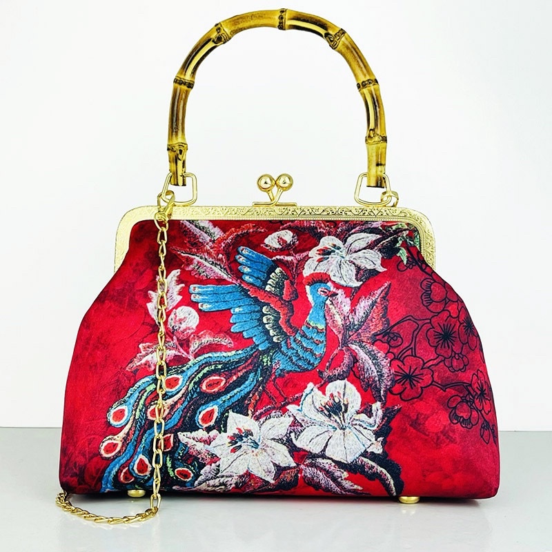 Túi sườn xám - túi áo dài màu đỏ đính bông phong cách cổ trang