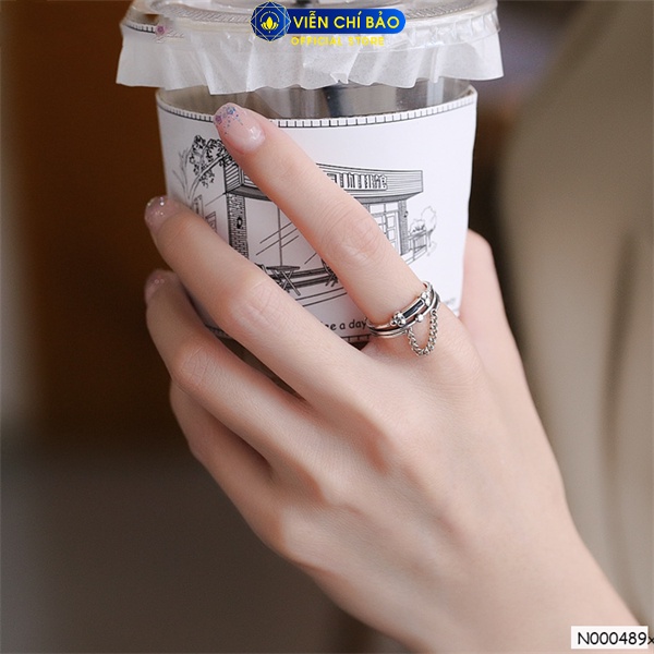 Nhẫn xích đá đen vuông - new chất liệu bạc Thái 925 thời trang phụ kiện trang sức nữ Viễn Chí Bảo N000489x