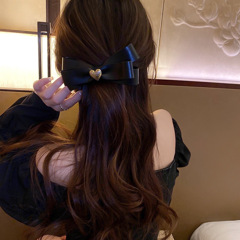 Kẹp Tóc Lớn Đính Nơ Ruy Băng Chất Liệu Da PU Charm Trái Tim Thời Trang Phong Cách Tiểu Thư Hàn Quốc Dobi KT4