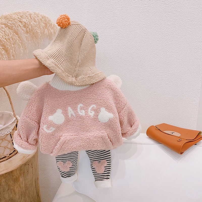 Set Đồ Thu Đông 2 Món Gồm Áo Len Lót Lông Cừu Dày Dặn Và Quần Legging Kẻ Sọc Phong Cách Mới Cho Bé Gái 20