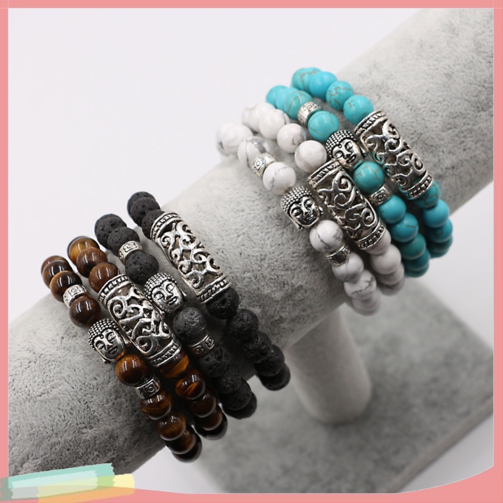 Bộ 2 vòng tay chuỗi hạt đá tự nhiên màu trơn thời trang