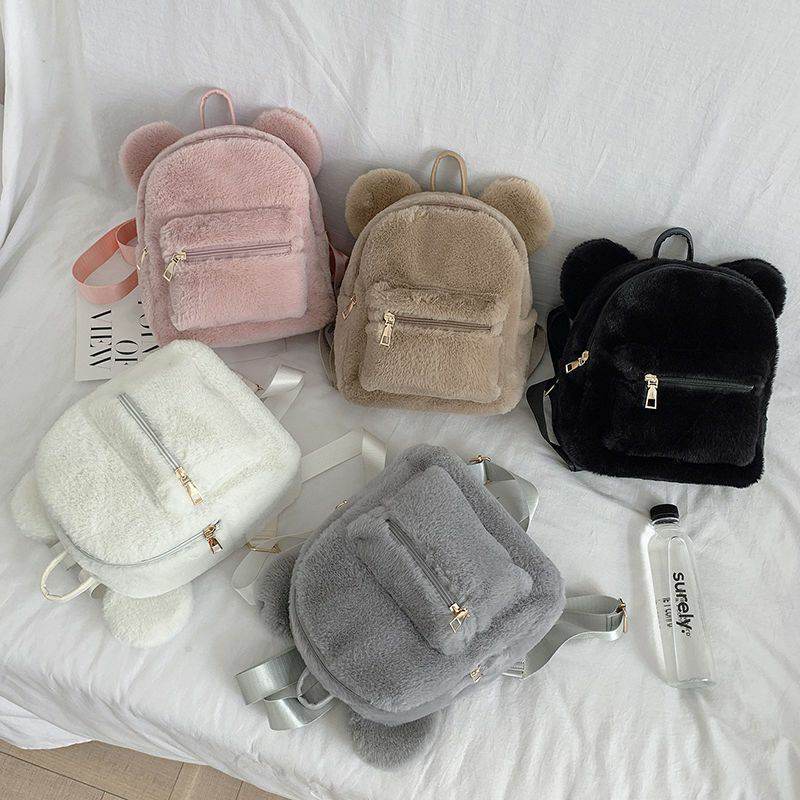 Balo thời trang mini lông cừu có tai mèo cute[có ảnh thật]